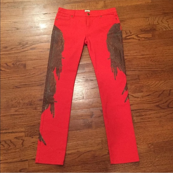 Haute Hippie Denim - HAUTE HIPPIE RED DENIM SKINNY JEANS PANTS